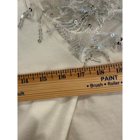 Hyfve Sweater Womens L Ivory Holiday Party Knit Sequin Fringe Sleeve Mock Neck - Picture 8 of 11